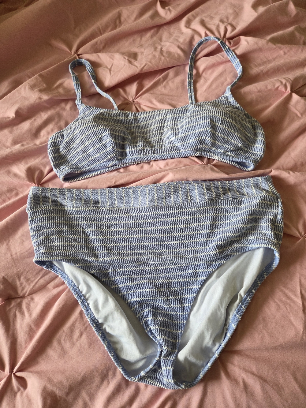Blue and White Textured Two-Piece Swim Set